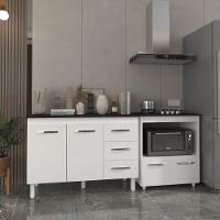 Balcão Armário Gabinete Bruna 118 Cm Branco Com Tampo Preto E Balcão Evelyn Para Cooktop 4 Bocas Branco - 3