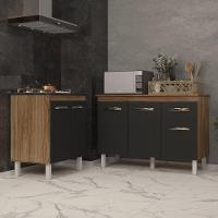 Balcão Para Cooktop 5 Bocas Fran E Armário Aline 118 Cm Cozinha Gabinete Preto Com Tampo Tampão - 2