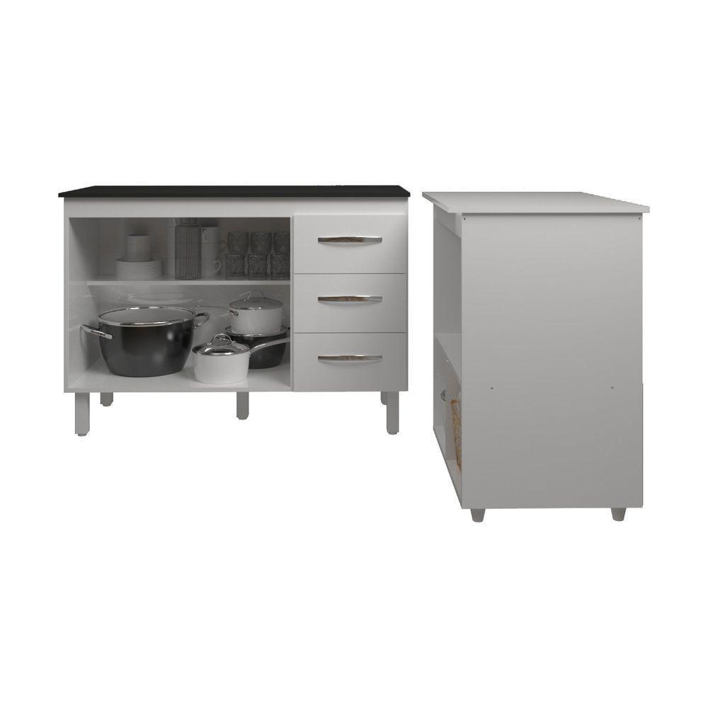 Balcão Armário Gabinete Bruna 118 Cm Branco Com Tampo Preto E Balcão Amanda Para Forno E Microondas Branco - 4
