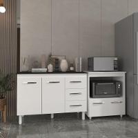 Balcão Armário Gabinete Bruna 118 Cm Branco Com Tampo Preto E Balcão Amanda Para Forno E Microondas Branco - 3