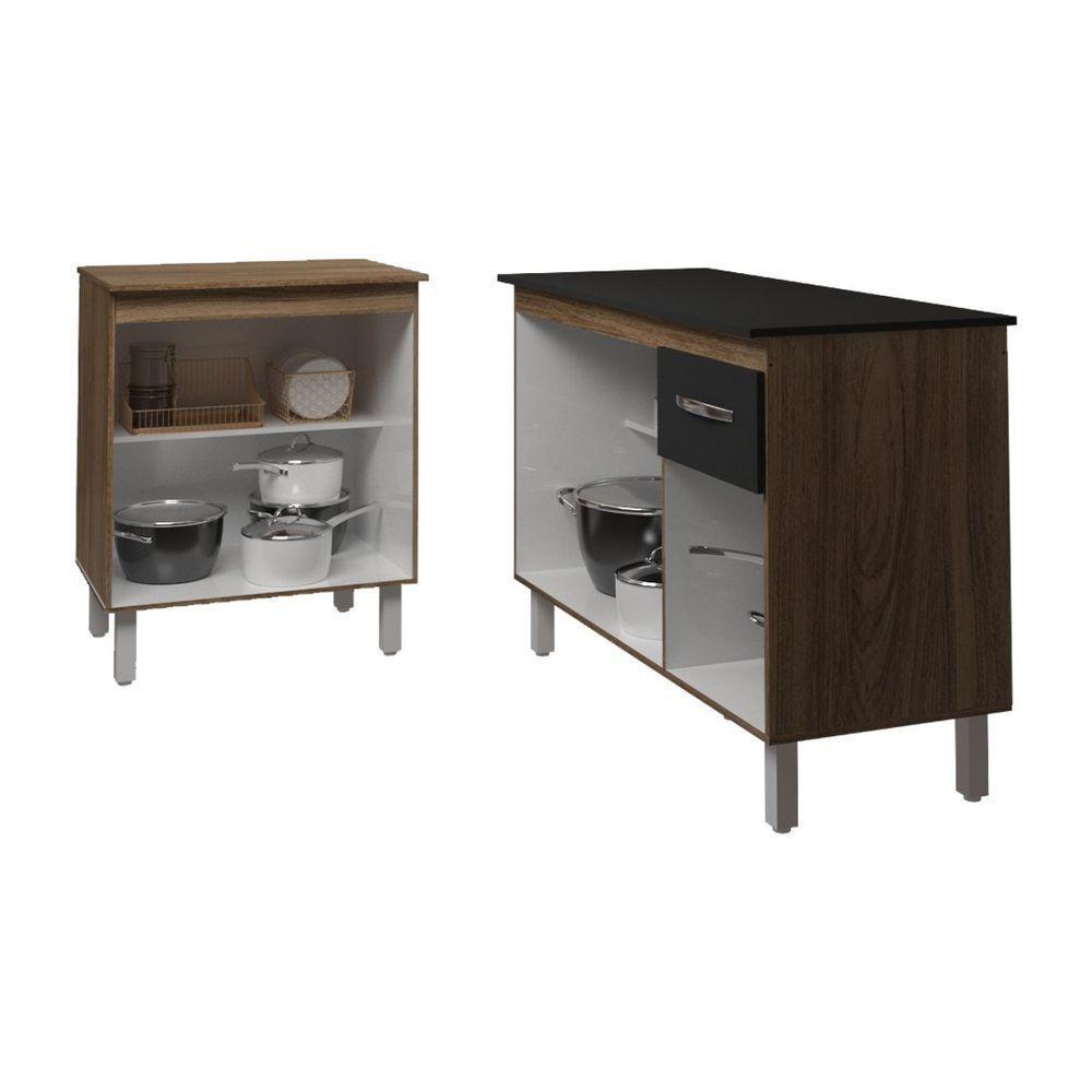 Balcão Para Microondas Ou Forno E Armário Aline 118 Cm Cozinha Gabinete Preto Com Tampo Tampão Preto - 5