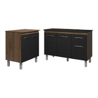 Balcão Para Microondas Ou Forno E Armário Aline 118 Cm Cozinha Gabinete Preto Com Tampo Tampão Preto - 1