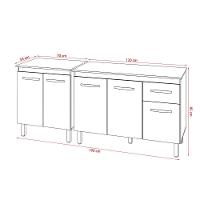 Balcão Para Microondas Ou Forno E Armário Aline 118 Cm Cozinha Gabinete Preto Com Tampo Tampão Preto - 6
