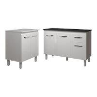 Balcão Para Microondas Ou Forno Branco E Armário Aline 118 Cm Cozinha Gabinete Branco Com Tampo Tampão Preto - 1