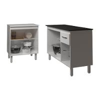 Balcão Para Microondas Ou Forno Branco E Armário Aline 118 Cm Cozinha Gabinete Branco Com Tampo Tampão Preto