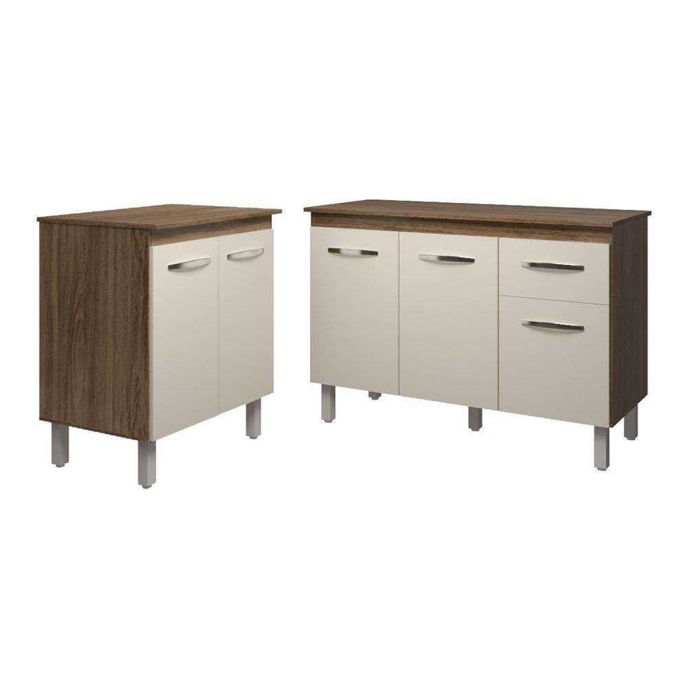 Balcão Para Microondas Ou Forno E Armário Aline 118 Cm Cozinha Gabinete Off White Com Tampo Tampão - 1