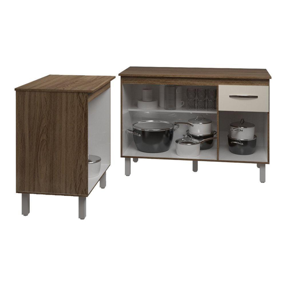 Balcão Para Microondas Ou Forno E Armário Aline 118 Cm Cozinha Gabinete Off White Com Tampo Tampão - 4