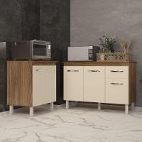 Balcão Para Microondas Ou Forno E Armário Aline 118 Cm Cozinha Gabinete Off White Com Tampo Tampão - 2