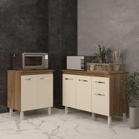 Balcão Para Microondas Ou Forno E Armário Aline 118 Cm Cozinha Gabinete Off White Com Tampo Tampão - 3