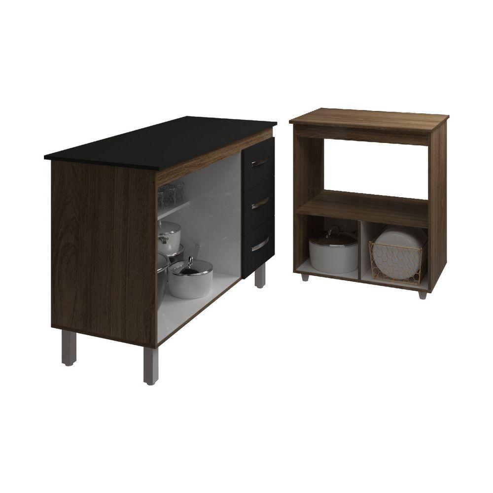 Balcão Armário Gabinete Bruna 118 Cm Preto Com Tampo Preto E Balcão Amanda Para Forno E Microondas Preto - 5