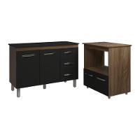 Balcão Armário Gabinete Bruna 118 Cm Preto Com Tampo Preto E Balcão Amanda Para Forno E Microondas Preto - 1