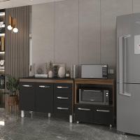 Balcão Armário Gabinete Bruna 118 Cm Preto Com Tampo Preto E Balcão Amanda Para Forno E Microondas Preto - 2