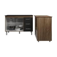 Balcão Armário Gabinete Bruna 118 Cm Preto Com Tampo Preto E Balcão Amanda Para Forno E Microondas Preto