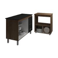 Balcão Armário Gabinete Bruna 118 Cm Preto Com Tampo Preto E Balcão Amanda Para Forno E Microondas Preto - 5