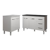 Balcão Para Microondas Ou Forno Branco E Armário Bruna 118 Cm Cozinha Gabinete Branco Com Tampo Tampão Preto - 1