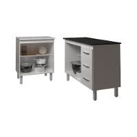 Balcão Para Microondas Ou Forno Branco E Armário Bruna 118 Cm Cozinha Gabinete Branco Com Tampo Tampão Preto - 5