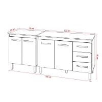 Balcão Para Microondas Ou Forno Branco E Armário Bruna 118 Cm Cozinha Gabinete Branco Com Tampo Tampão Preto - 6
