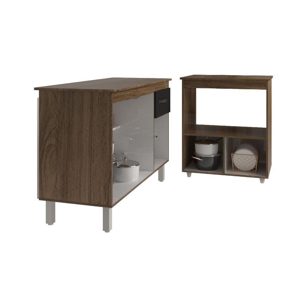 Balcão Armário Gabinete Aline 118 Cm Preto Com Tampo E Balcão Amanda Para Forno E Microondas Preto - 4