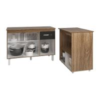 Balcão Armário Gabinete Aline 118 Cm Preto Com Tampo E Balcão Amanda Para Forno E Microondas Preto - 3