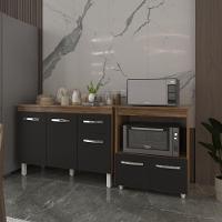 Balcão Armário Gabinete Aline 118 Cm Preto Com Tampo E Balcão Amanda Para Forno E Microondas Preto - 6