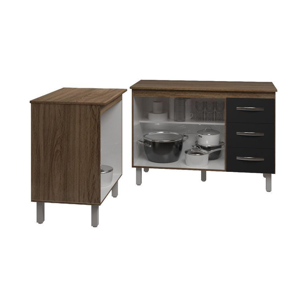 Balcão Para Microondas Ou Forno E Armário Bruna 118 Cm Cozinha Gabinete Preto Com Tampo Tampão - 4