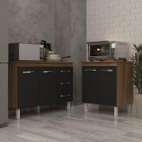 Balcão Para Microondas Ou Forno E Armário Bruna 118 Cm Cozinha Gabinete Preto Com Tampo Tampão - 2