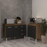 Balcão Para Microondas Ou Forno E Armário Bruna 118 Cm Cozinha Gabinete Preto Com Tampo Tampão - 3