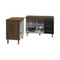 Balcão Para Microondas Ou Forno E Armário Bruna 118 Cm Cozinha Gabinete Preto Com Tampo Tampão