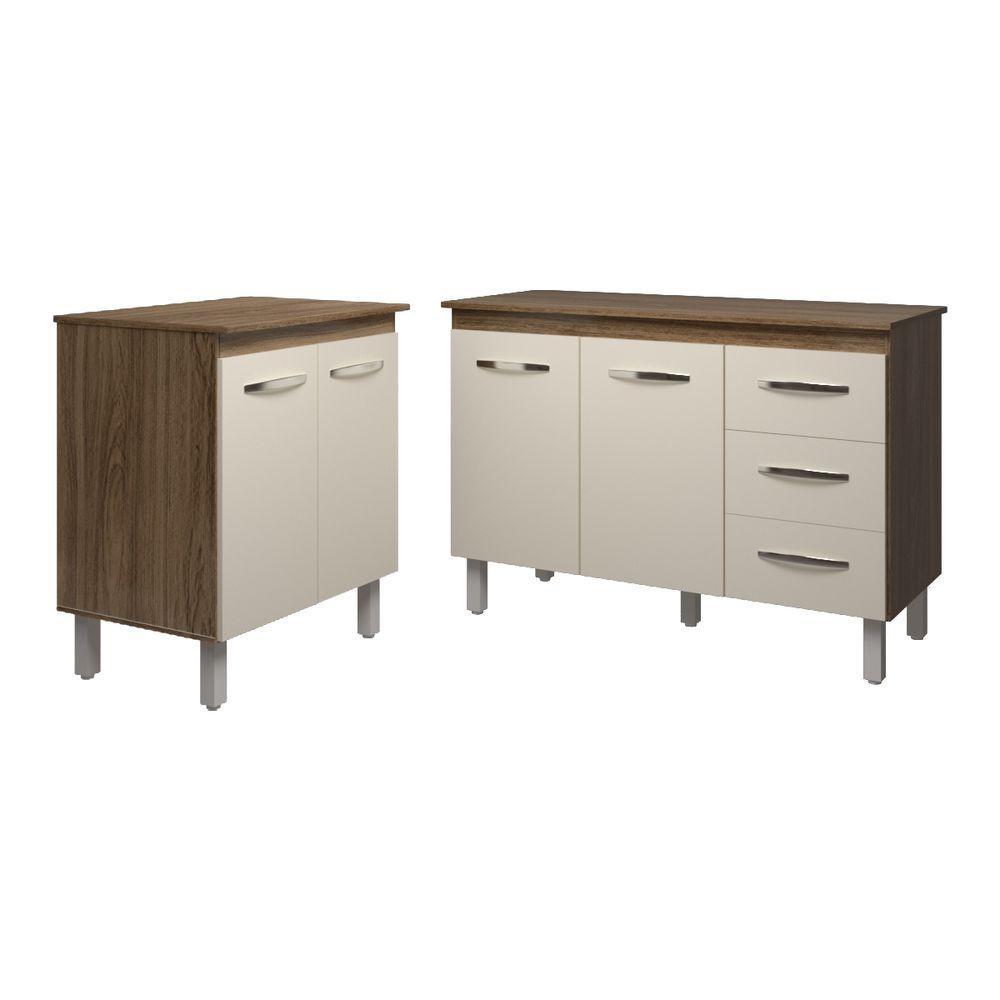 Balcão Para Microondas Ou Forno E Armário Bruna 118 Cm Cozinha Gabinete Off White Com Tampo Tampão - 1