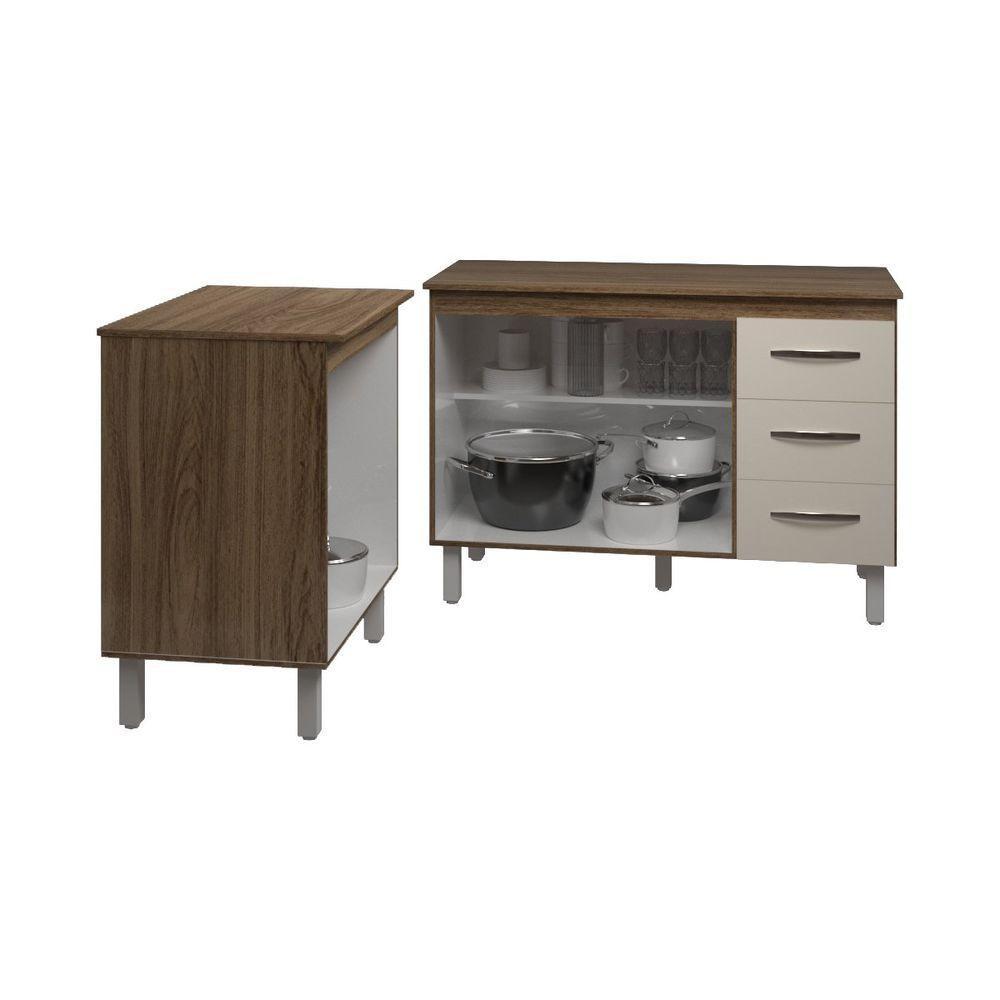 Balcão Para Microondas Ou Forno E Armário Bruna 118 Cm Cozinha Gabinete Off White Com Tampo Tampão - 4