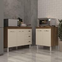 Balcão Para Microondas Ou Forno E Armário Bruna 118 Cm Cozinha Gabinete Off White Com Tampo Tampão - 2