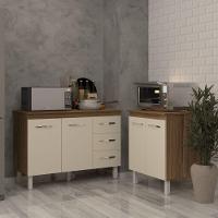 Balcão Para Microondas Ou Forno E Armário Bruna 118 Cm Cozinha Gabinete Off White Com Tampo Tampão - 3