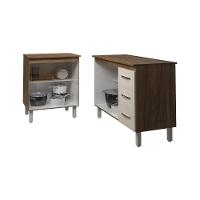 Balcão Para Microondas Ou Forno E Armário Bruna 118 Cm Cozinha Gabinete Off White Com Tampo Tampão - 5