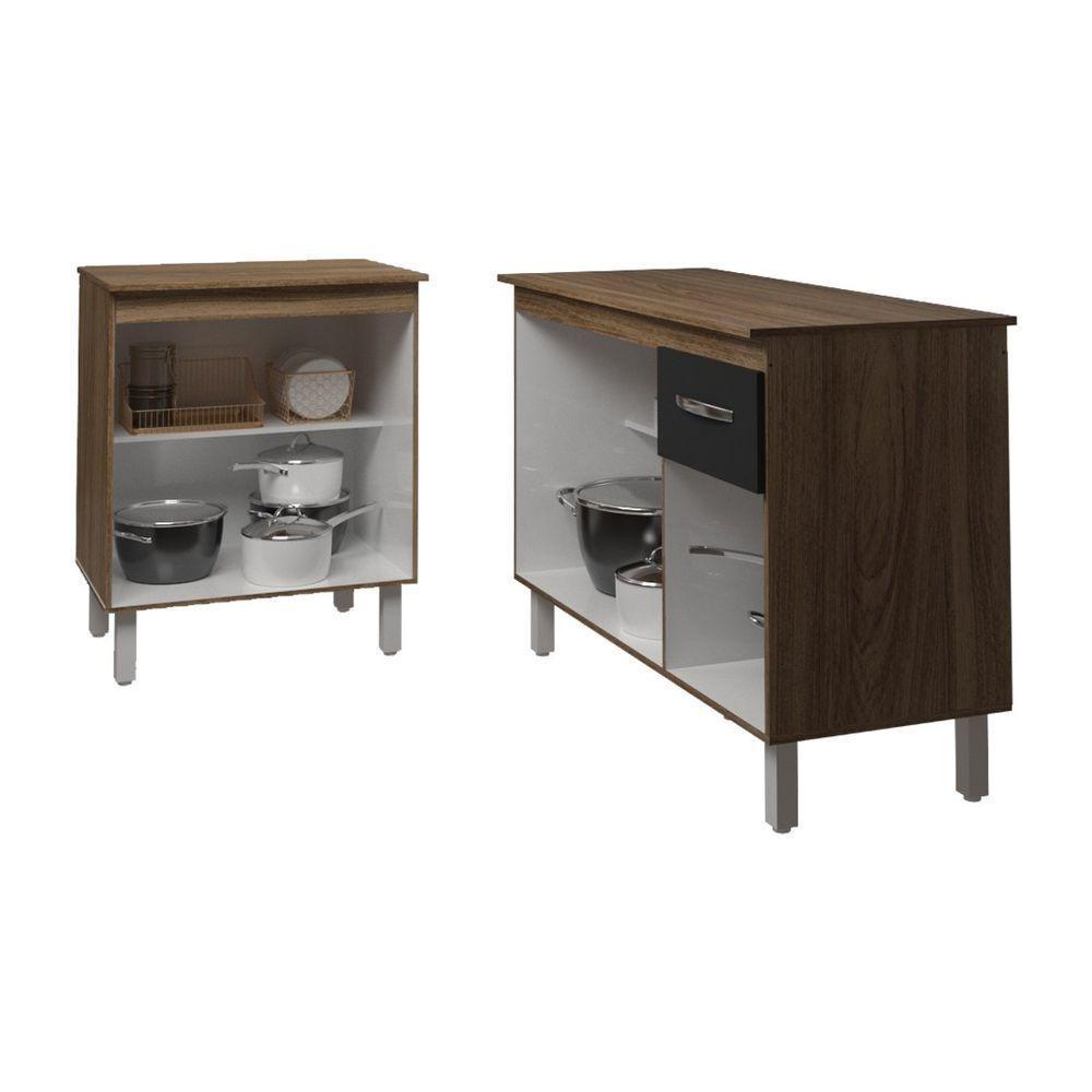 Balcão Para Microondas Ou Forno E Armário Aline 118 Cm Cozinha Gabinete Preto Com Tampo Tampão - 4