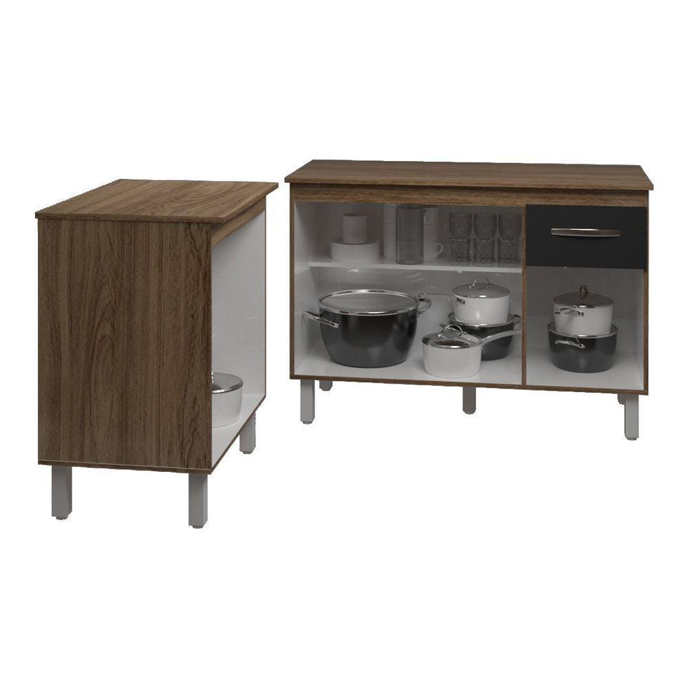 Balcão Para Microondas Ou Forno E Armário Aline 118 Cm Cozinha Gabinete Preto Com Tampo Tampão - 5