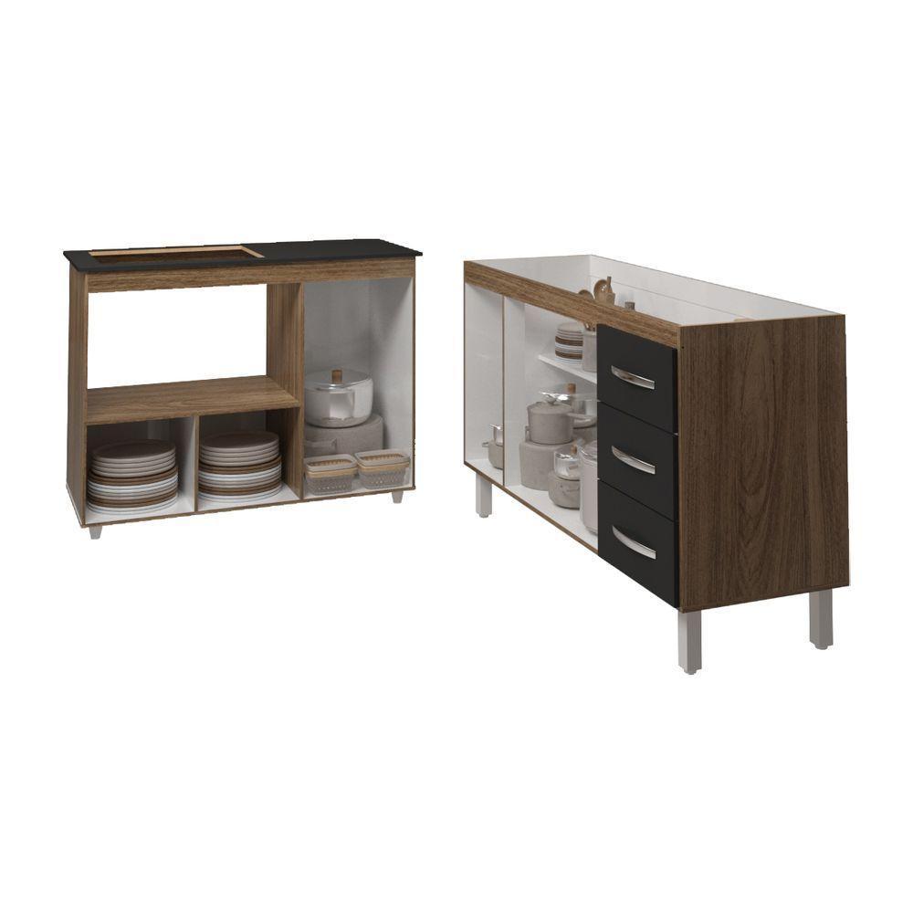 Armário Cozinha Carine Gabinete De Pia 140 Cm E Balcão Alana Para Cooktop 4 Bocas E Forno Ou Microondas Preto - 4