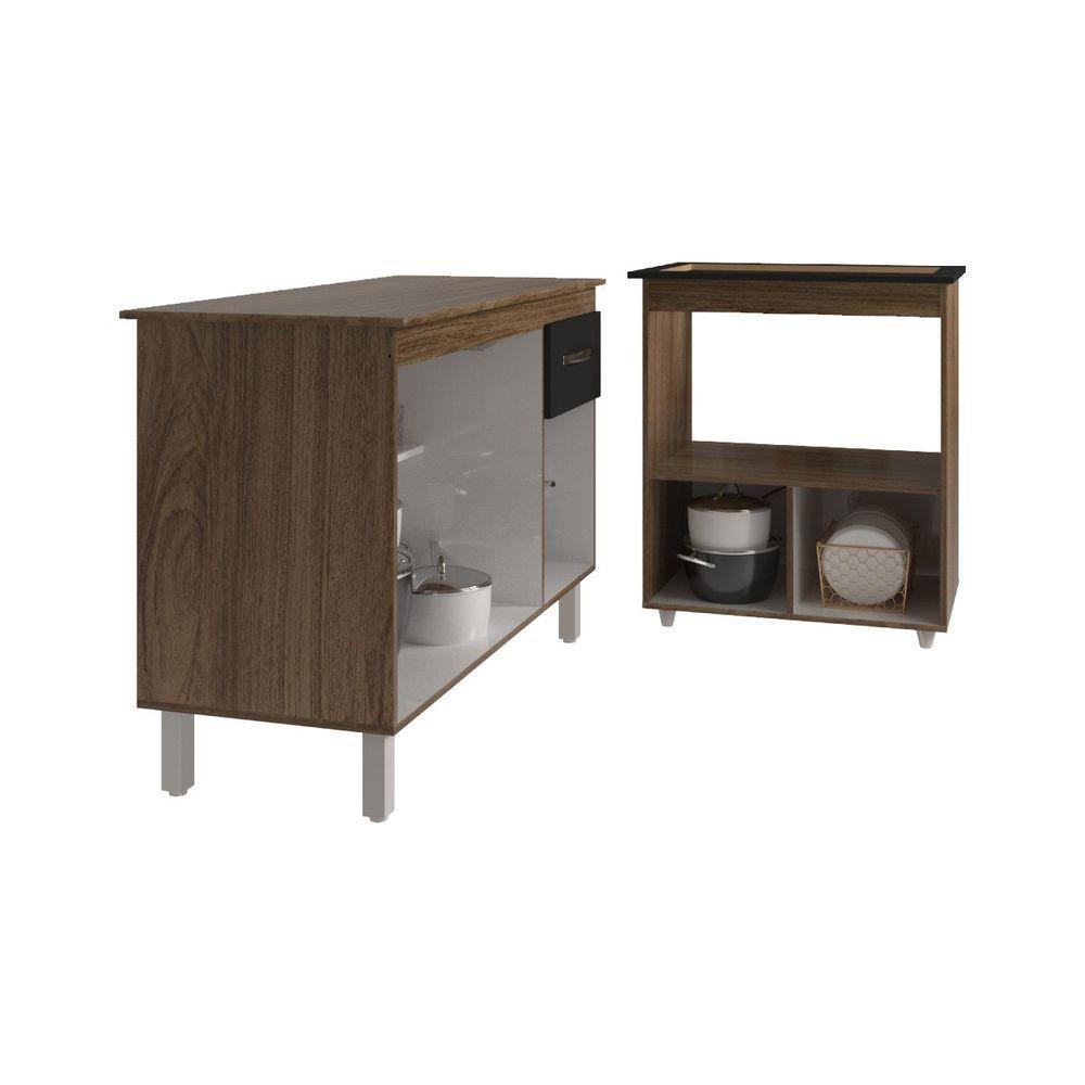 Balcão Armário Gabinete Aline 118 Cm Preto Com Tampo E Balcão Evelyn Para Cooktop 5 Bocas Preto - 4