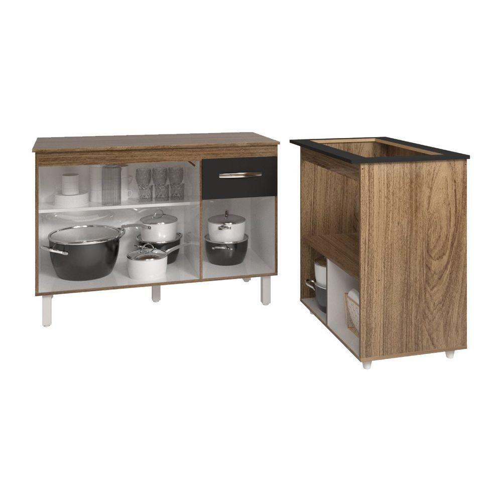 Balcão Armário Gabinete Aline 118 Cm Preto Com Tampo E Balcão Evelyn Para Cooktop 5 Bocas Preto - 5