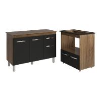 Balcão Armário Gabinete Aline 118 Cm Preto Com Tampo E Balcão Evelyn Para Cooktop 5 Bocas Preto - 1