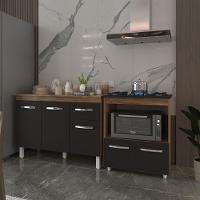 Balcão Armário Gabinete Aline 118 Cm Preto Com Tampo E Balcão Evelyn Para Cooktop 5 Bocas Preto - 2