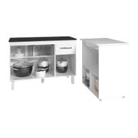 Balcão Armário Gabinete Aline 118 Cm Branco Com Tampo Preto E Balcão Amanda Para Forno E Microondas Branco - 2