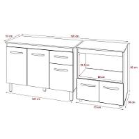 Balcão Armário Gabinete Aline 118 Cm Branco Com Tampo Preto E Balcão Amanda Para Forno E Microondas Branco