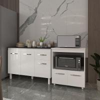 Balcão Armário Gabinete Aline 118 Cm Branco Com Tampo Preto E Balcão Amanda Para Forno E Microondas Branco - 6