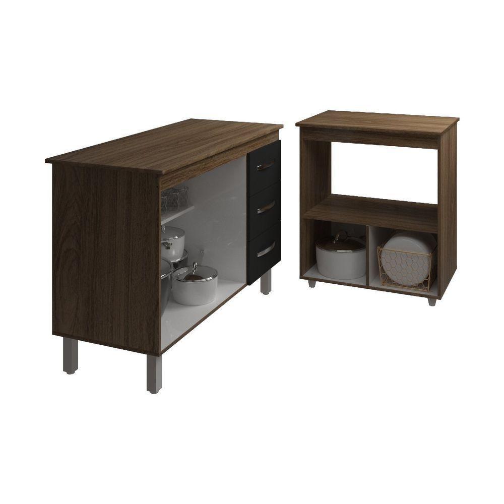 Balcão Armário Gabinete Bruna 118 Cm Preto Com Tampo E Balcão Amanda Para Forno E Microondas Preto - 5