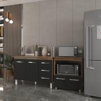 Balcão Armário Gabinete Bruna 118 Cm Preto Com Tampo E Balcão Amanda Para Forno E Microondas Preto - 2