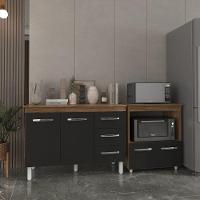 Balcão Armário Gabinete Bruna 118 Cm Preto Com Tampo E Balcão Amanda Para Forno E Microondas Preto - 3