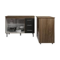 Balcão Armário Gabinete Bruna 118 Cm Preto Com Tampo E Balcão Amanda Para Forno E Microondas Preto