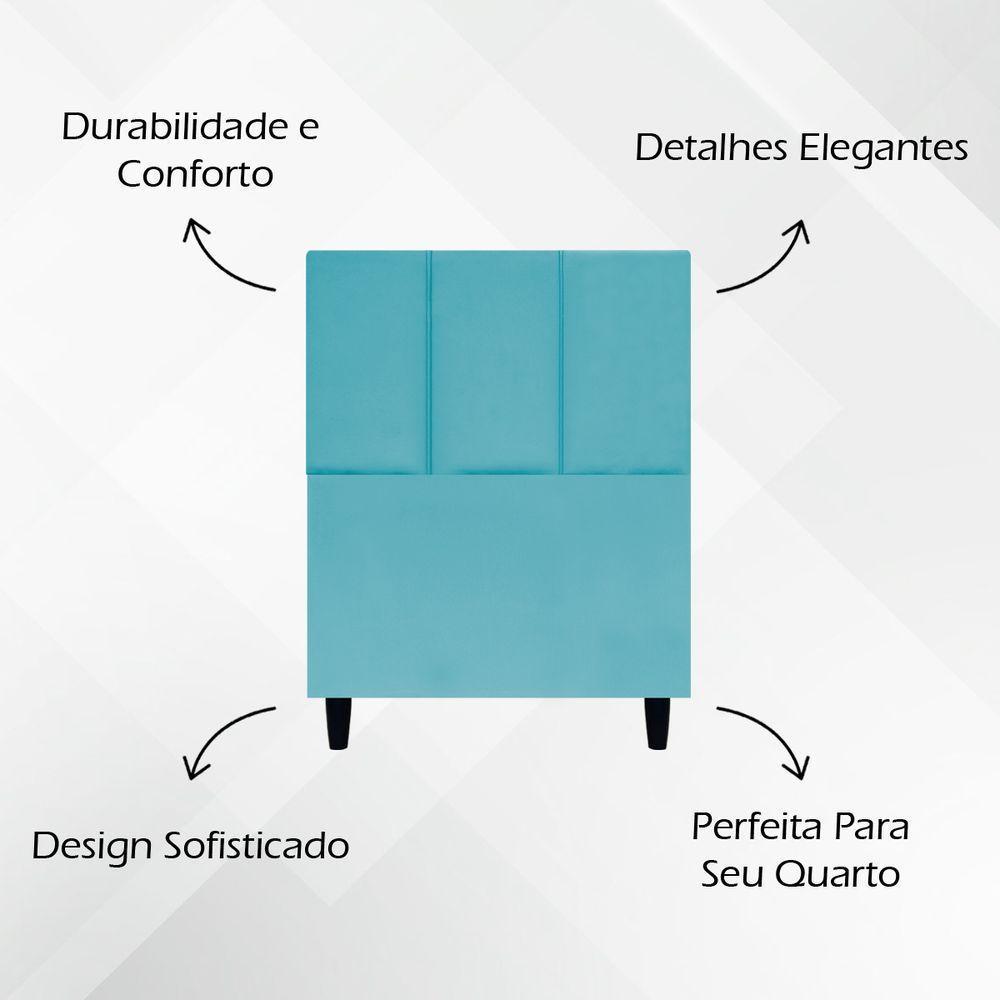Cabeceira Estofada Para Cama Box Solteiro 90 Cm Classic Suede Azul-turquesa Suede - 3