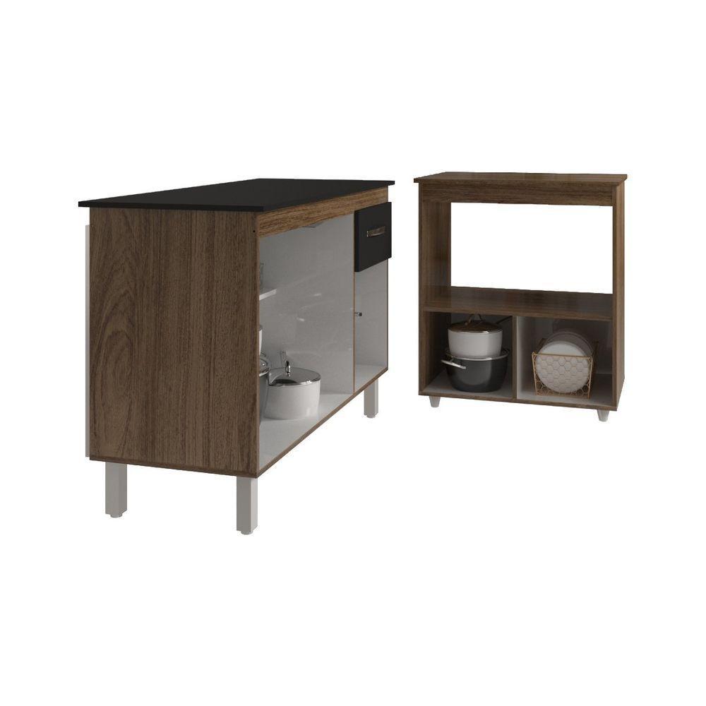 Balcão Armário Gabinete Aline 118 Cm Preto Com Tampo Preto E Balcão Amanda Para Forno E Microondas Preto - 5