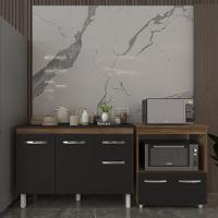 Balcão Armário Gabinete Aline 118 Cm Preto Com Tampo Preto E Balcão Amanda Para Forno E Microondas Preto - 2